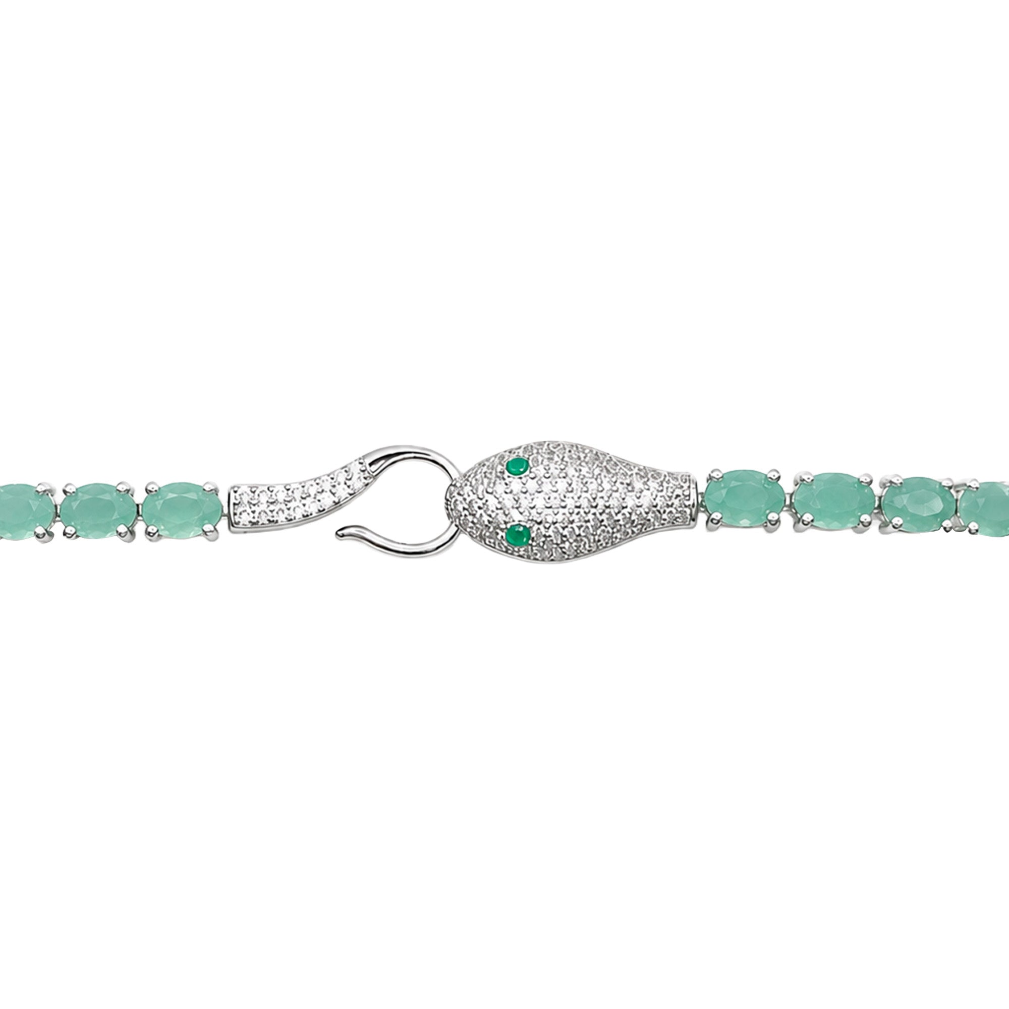 Pulsera Piedras Serpiente con Esmeraldas y Circonias, largo: 19cm Plata .925 con Baño de Rodio