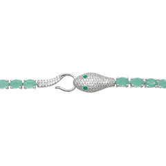 Pulsera Piedras Serpiente con Esmeraldas y Circonias, Plata .925 con Baño de Rodio