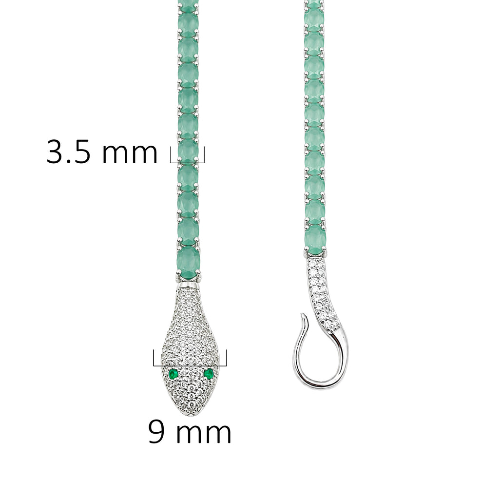 Pulsera Piedras Serpiente con Esmeraldas y Circonias, largo: 19cm Plata .925 con Baño de Rodio