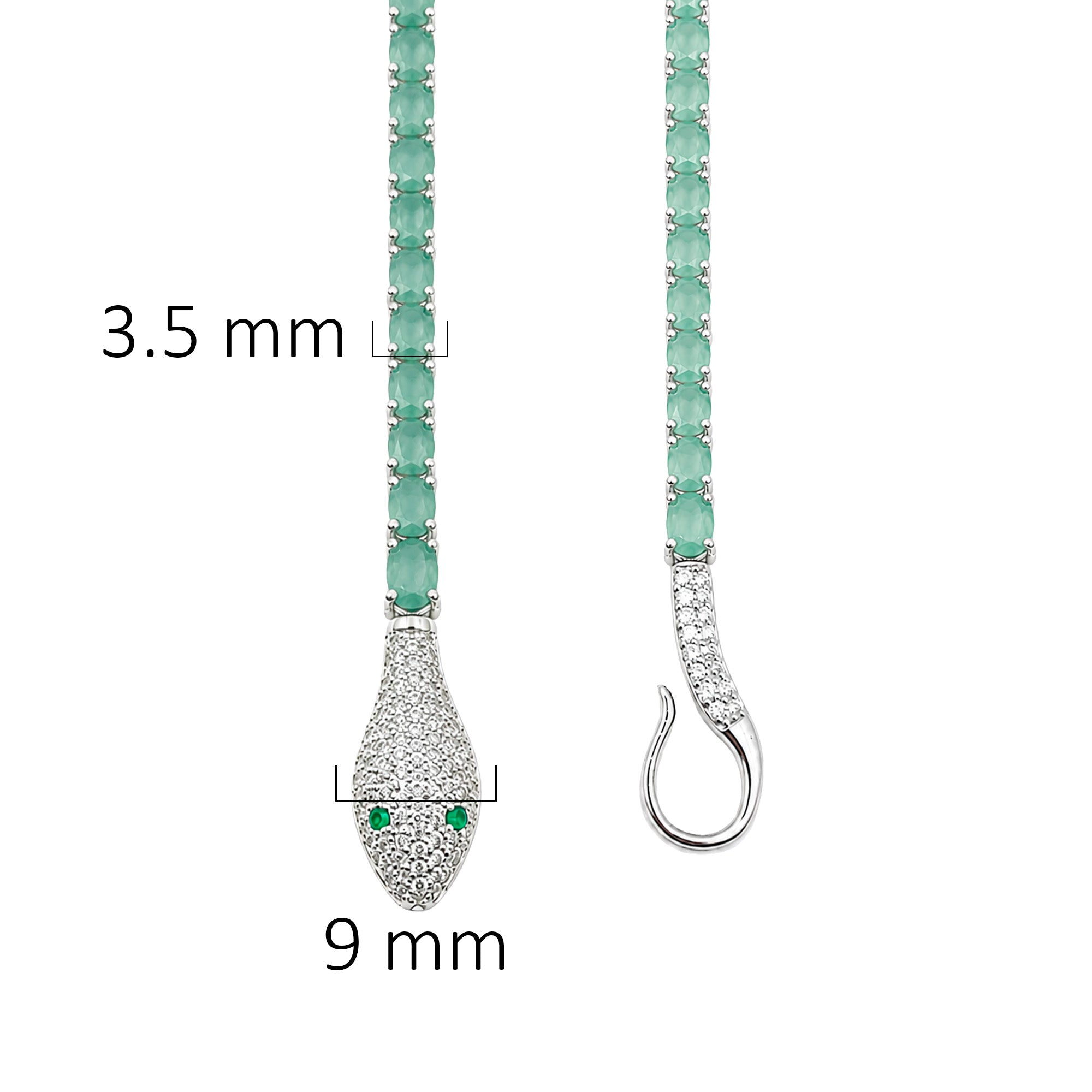 Pulsera Piedras Serpiente con Esmeraldas y Circonias, largo: 19cm Plata .925 con Baño de Rodio