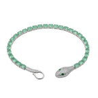 Pulsera Piedras Serpiente con Esmeraldas y Circonias, largo: 19cm Plata .925 con Baño de Rodio