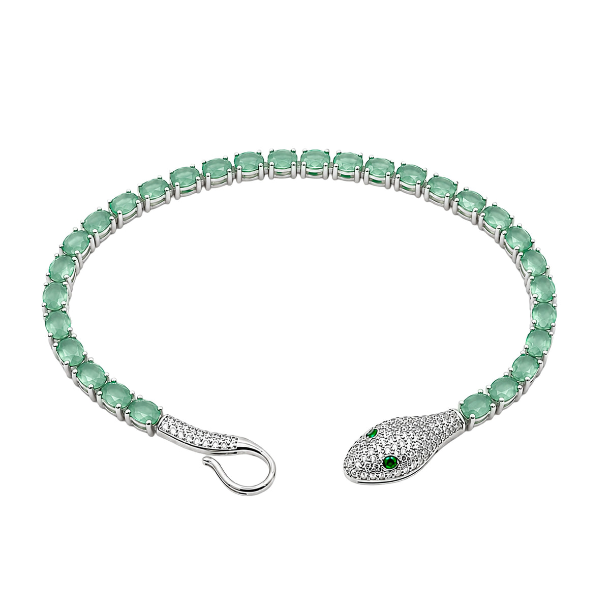 Pulsera Piedras Serpiente con Esmeraldas y Circonias, Plata .925 con Baño de Rodio