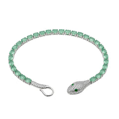 Pulsera Piedras Serpiente con Esmeraldas y Circonias, Plata .925 con Baño de Rodio