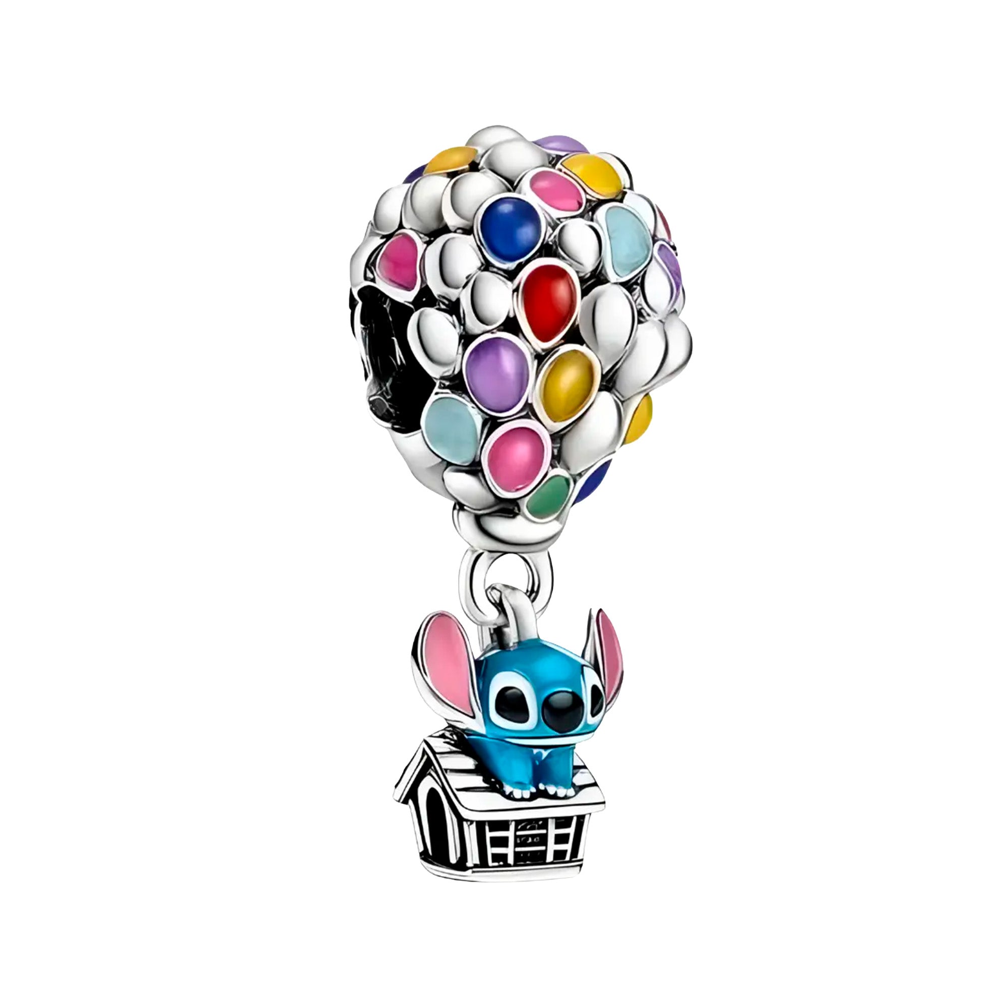 Charm Inspirado Pan 1:1 Casa con Globos Stitch, Plata .925