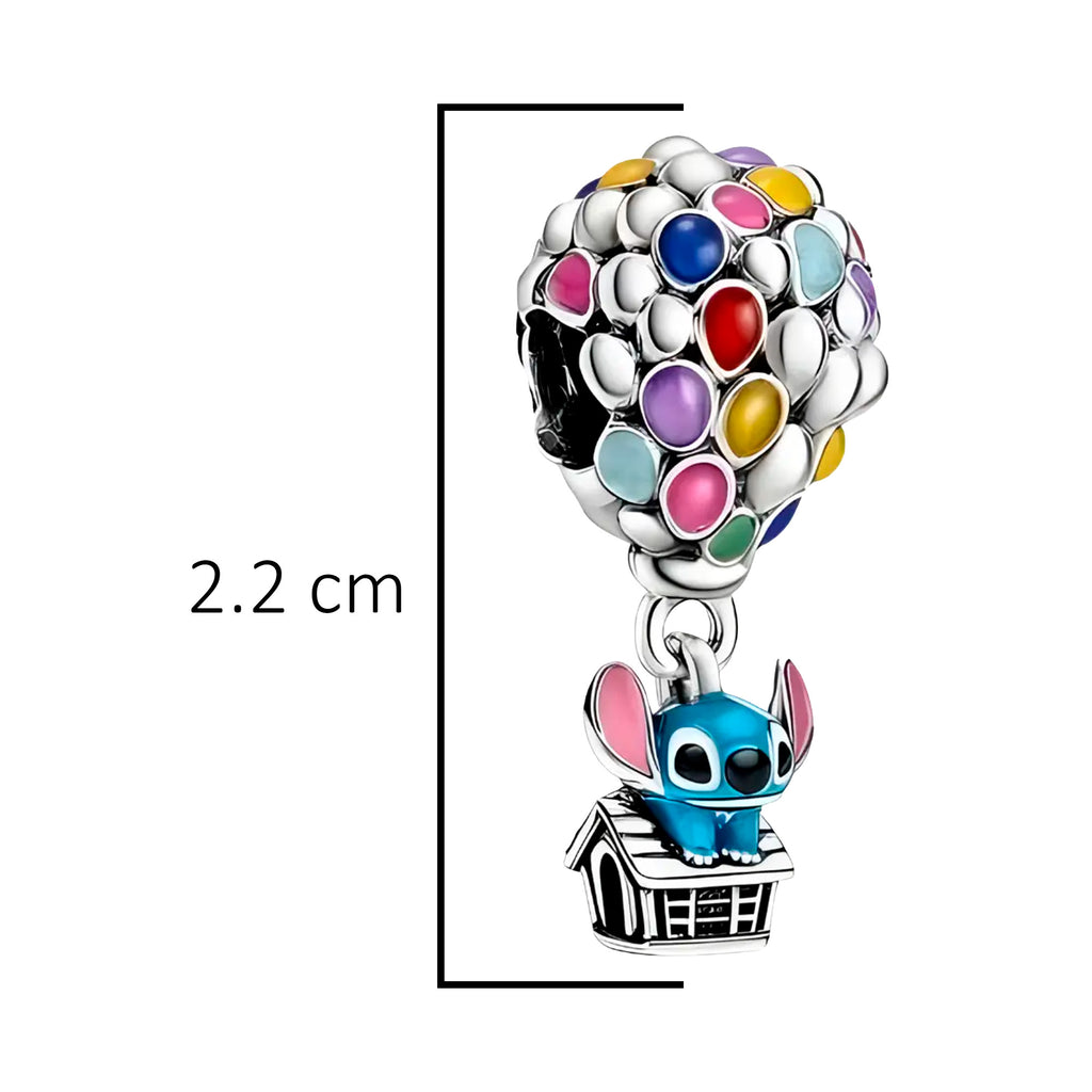 Charm Inspirado Pan 1:1 Casa con Globos Stitch, Plata .925