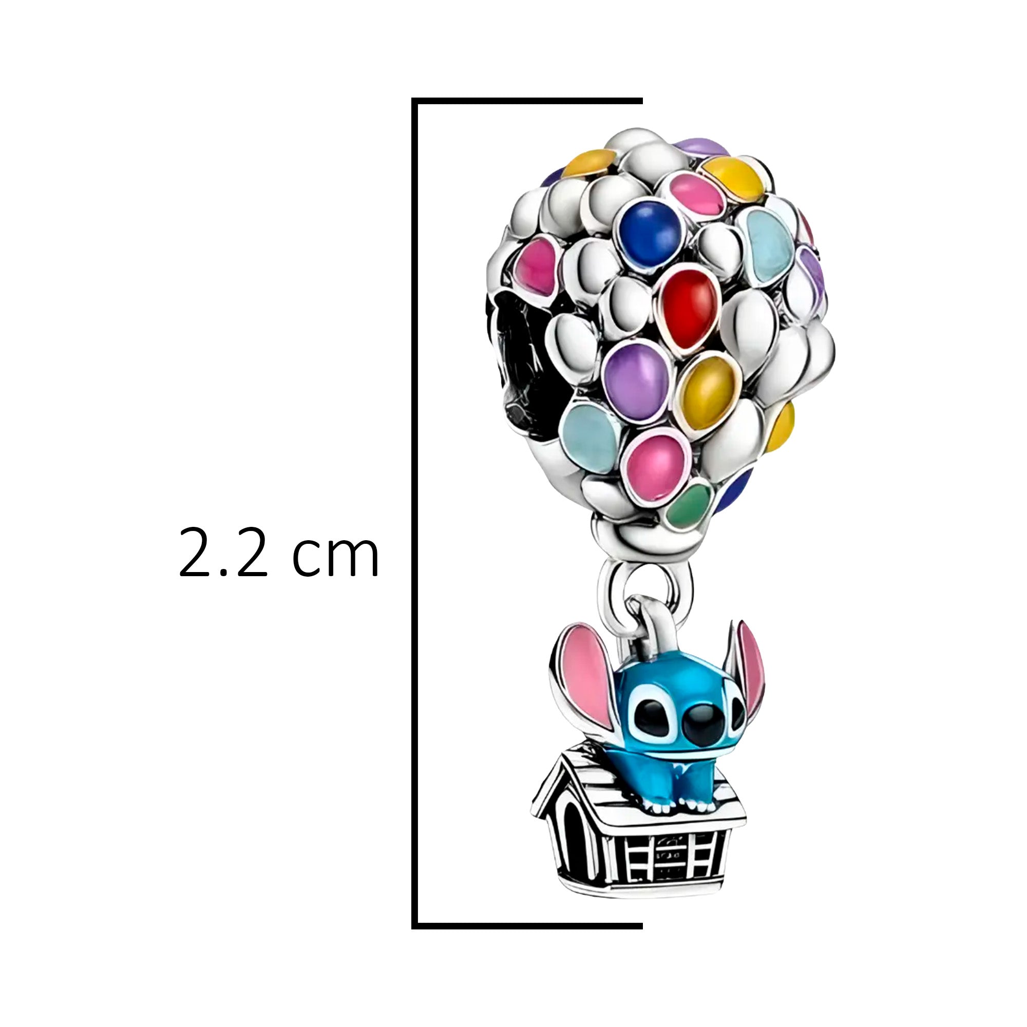 Charm Inspirado Pan 1:1 Casa con Globos Stitch, Plata .925
